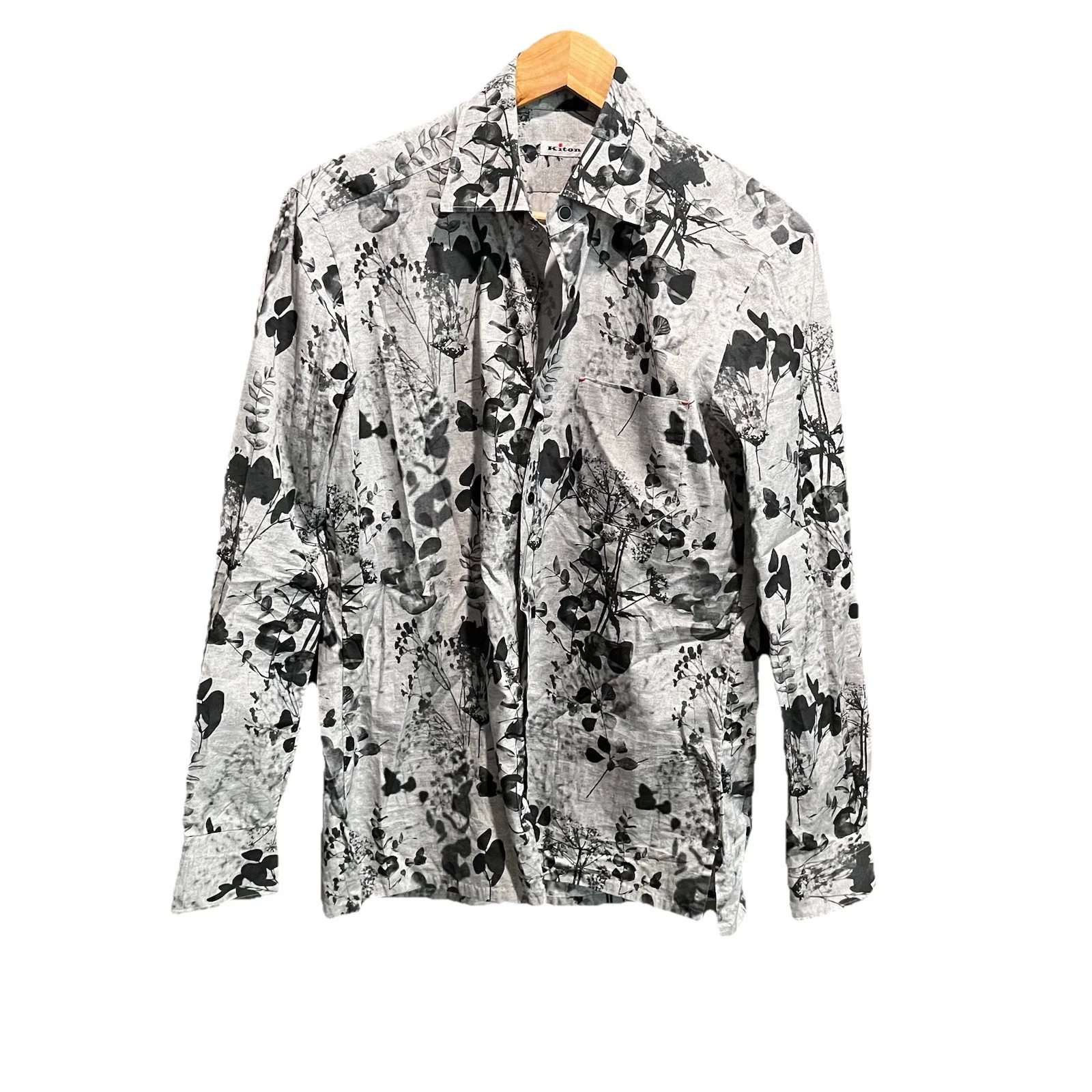 Kiton Gray Floral Cotton Long Sleeve Men's Snap Button Down Shirt Size 38