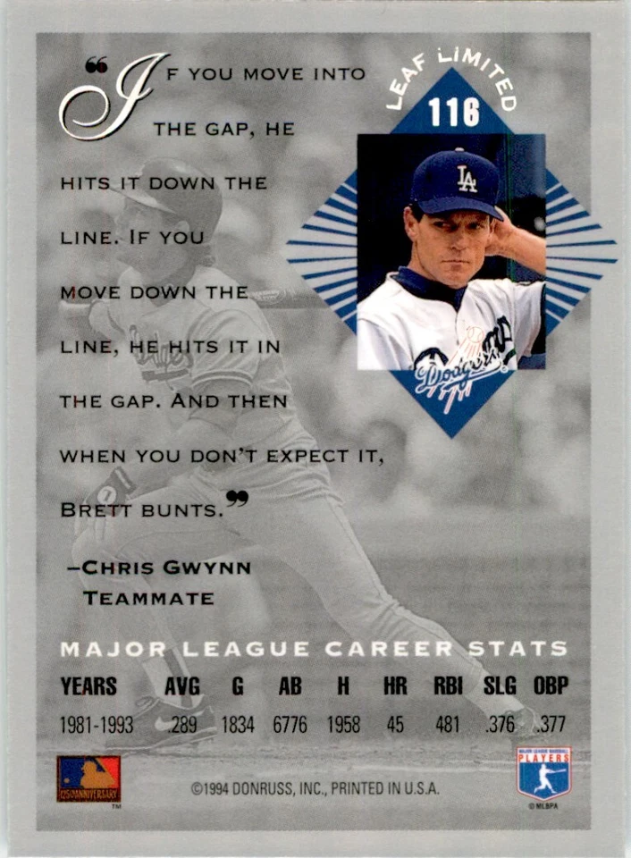 1994 LEAF LIMITED BRETT BUTLER LOS ANGELES DODGERS #116 - Image 2 of 2