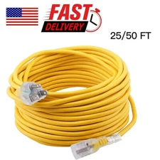New 25/50 ft Outdoor Extension Cords W/LIGHTED ENDS SJTW 14/3 AWG Heavy Duty USA