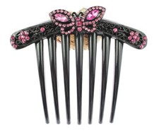 Pink Austrian Rhinestone Crystal Butterfly Bridal Hair Comb