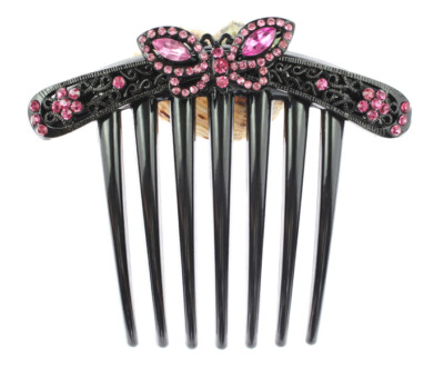 Pink Austrian Rhinestone Crystal Butterfly Bridal Hair Comb