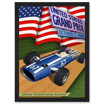 United States Grand Prix 1967 Sebring Raceway Racing gerahmter Wandbilddruck A3