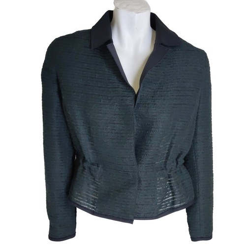 $895 AKRIS PUNTO 6 Jacket Blazer Green Wool/Silk Sheer Peplum Striped