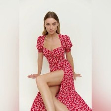 NWOT Reformation Lacey Smocked Sleeve Dress Red Floral 0