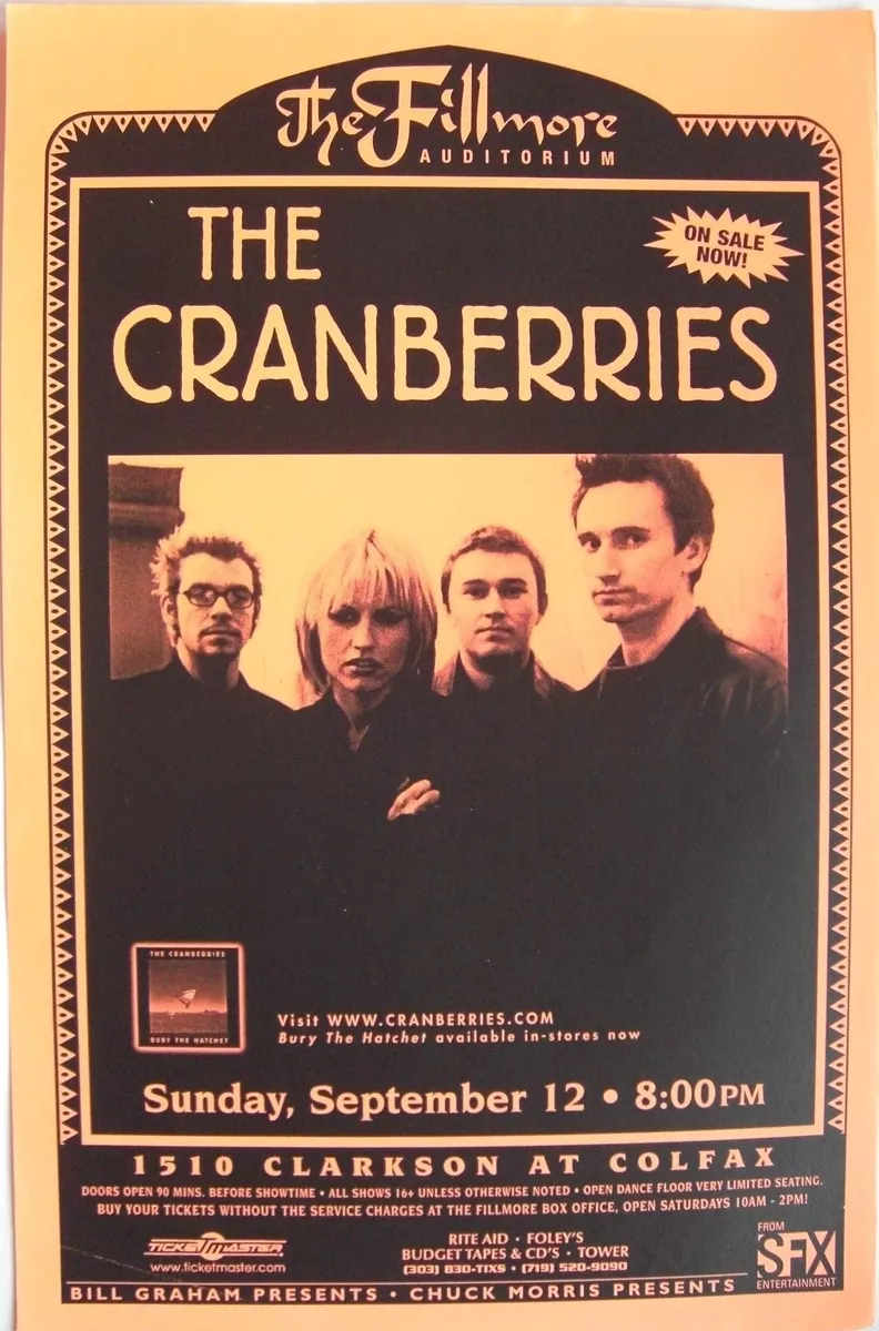 THE CRANBERRIES 1999 DENVER CONCERT TOUR POSTER - Irish Alternative Rock  Music