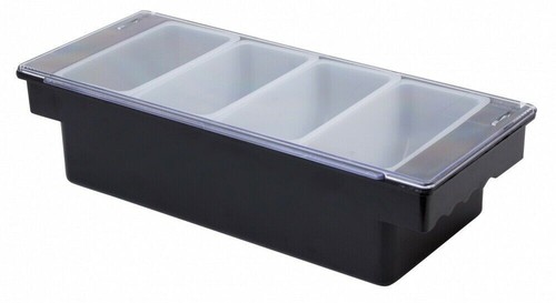 4 Part Black Condiment Holder Plastic Clear Lid For Bar Cocktail Fruit Storage - Picture 8 of 12