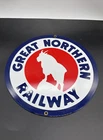 Vintage Porcelain Enameled Great Northern Railway 10” Sign by Ande Rooney