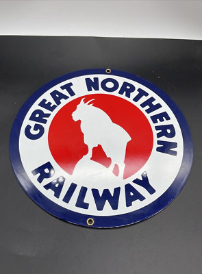 Vintage Porcelain Enameled Great Northern Railway 10  Sign by Ande Rooney
