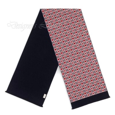 NEW GUCCI GG HEARTS & STARS Violet Navy Red Wool Long Scarf