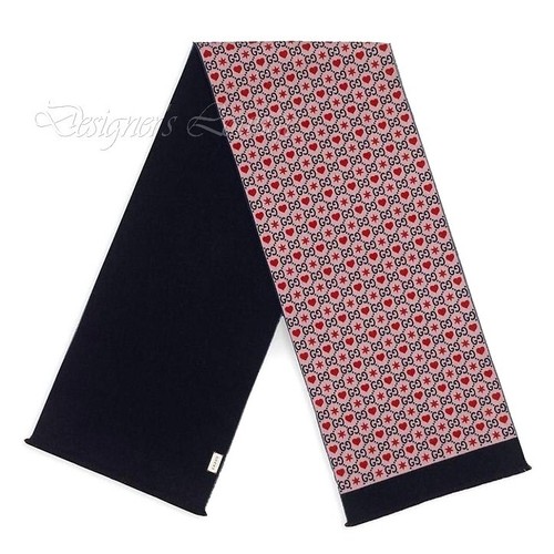 NEW GUCCI GG HEARTS & STARS Violet Navy Red Wool Long Scarf $490 Authentic - Picture 2 of 7