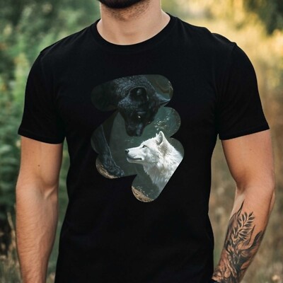 Herren T-Shirt Schwarzer Panda Weißer Wolf Motiv Baumwolle Größe XS bis 5XL