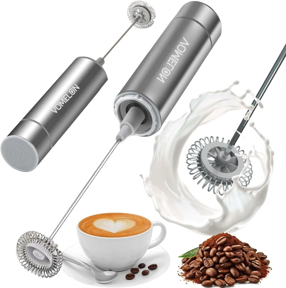 Milk Frother, Handheld Battery Operated Frother for Body silver+patent whisk