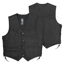 Gilet Lacci Pelle Foderato Tasche esterne interne Bottoni Custom Chopper