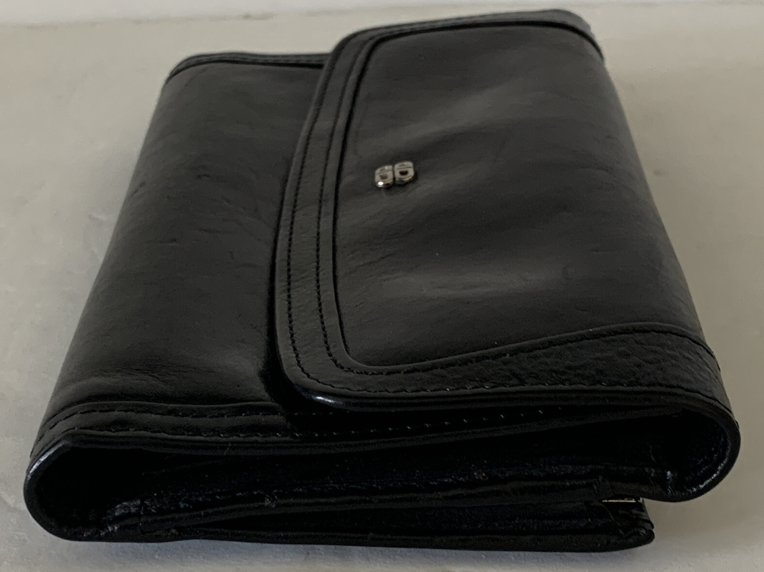 Bosca Womens Old Leather Framed Checkbook Clutch Wallet Black Made In