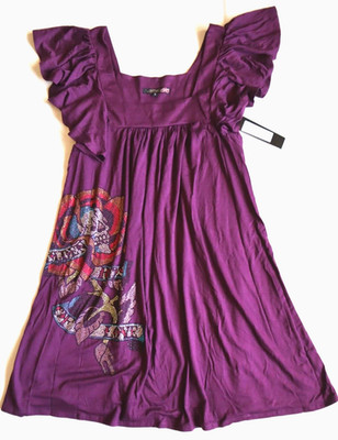 Ed Hardy Women's Happy Skull Purple Knit Dress New with Defect size S