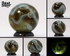 3/4" Translucent Amber Swirl Marble with White Ribbons NM