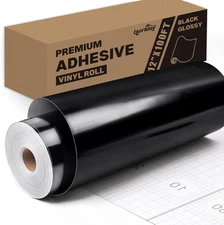 Permanent Vinyl - 12" X100Ft Black Glossy Adhesive Vinyl Roll, Compatible with C