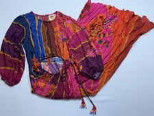 FARM Rio Floral Dress Size XS Long Sleeve Vibrant Red Orange Blue Viscose