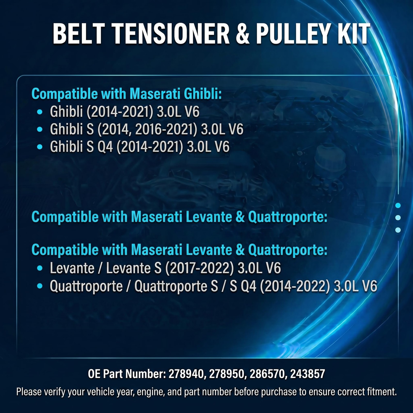 Maserati Ghibli S Q4 2014-2021 Belt tensioner pulleys Set P/N 278940