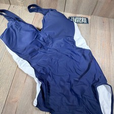 Womens Slimming Tummy Control One Piece Navy and White Swimsuit Size Large