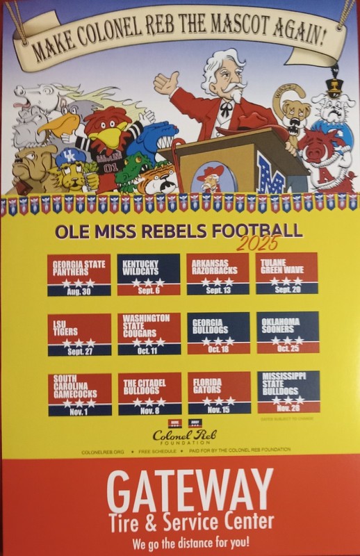 COL. REBEL 2025 Large Yellow Football Schedule
