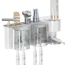 Automatic Toothpaste Dispenser Wall Mounted: 2 Cups Toothbrush Holders White ...