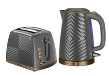 Russell Hobbs Groove 2 Slice Toaster and 1.7L Cordless Kettle - Grey & Gold