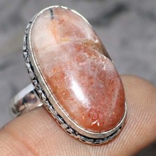 925 Silver Plated Sunstone Ring Handmade Gemstone Jewelry Size US 7.5 JW