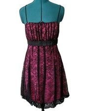 Vintage Pink Black Mini Spaghetti Strap Dress Fit and Flare Size 11/12 Juniors