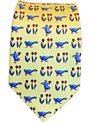 Cape Cod Men s Necktie Yellow Tulips And Geese 100% Silk 3 1/8  Wide 59'' Long