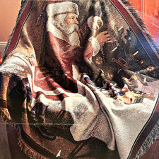 Vintage Martha Stewart Santa Christmas Decorative Tapestry Holiday Throw Blanket
