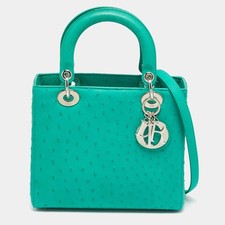 Dior Lady Dior Medium Green Ostrich Leather Tote
