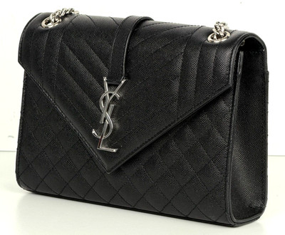 Saint Laurent Envelope Medium Chain Bag in Black Grain de Poudre Leather C6