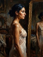 ORIGINAL MARIO MENDOZA Signed Ivory Lace Mirror OIL PAINTING