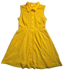 Calvin Klein Women Yellow Eyelet Lace Shirt Dress Sleeveless Fit Flare Sz 4?