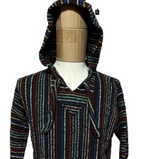 Mr Baja Drug Rug Hoodie Mens Medium Black Rainbow Tapestry Colorful Hippie Boho
