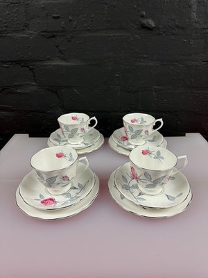 Royal Albert Trent Rose Tee Trios Tassen Untertassen Beilagenteller 4er Set