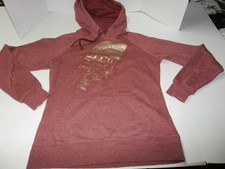 Womens Size M The North Face Burgundy Pullover Hoodie Metallic Gold Print