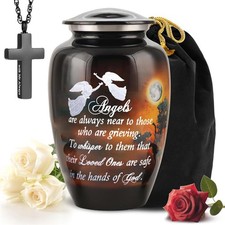 Handcrafted Large Urn for Ashes Adult Male Female with Angel Quote, Cross N...