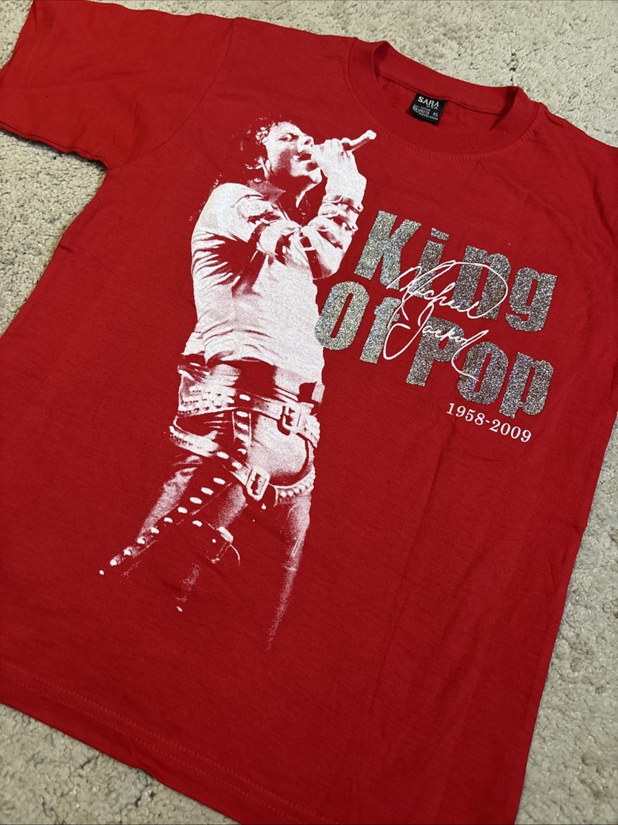 Michael Jackson TShirt King Of Pop RED 2009 Glitter YOUTH XL New