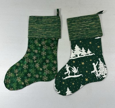 Handmade Christmas Stockings Set of Two Green Display Decoration Holiday