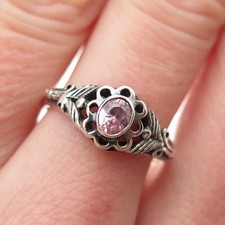 925 Sterling Silver Vintage Oval-Cut Lavender C Z Floral Oxidized Ring Size 7.5