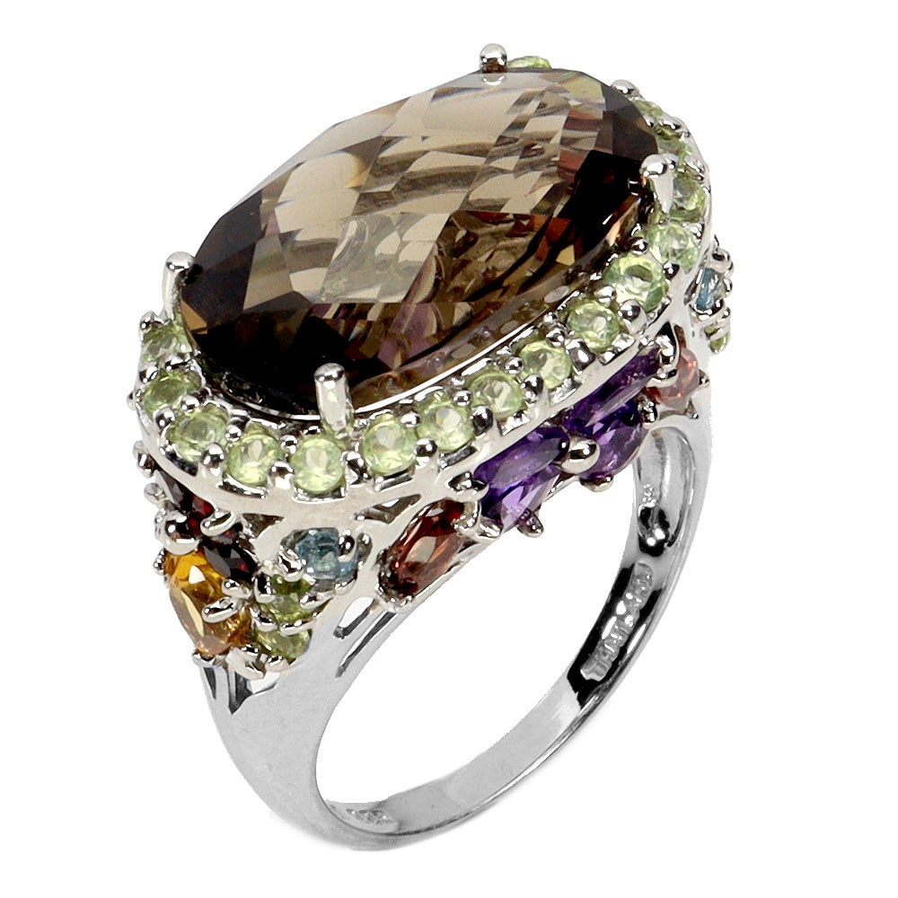 925 Sterling Silver Oval Smoky Quartz Amethyst Ring Size 7 Jewelry