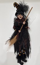 Halloween 28  Hanging Witch w/Broom And Feathers, Black  Orange EUC