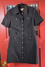Michael Kors Women's Black Short Sleeve Button Front Mini Dress Pockets Size 6
