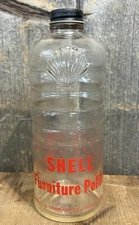 Vintage C.1940s SHELL Oil Furniture Polish Embossed Advertising Glass Bottle