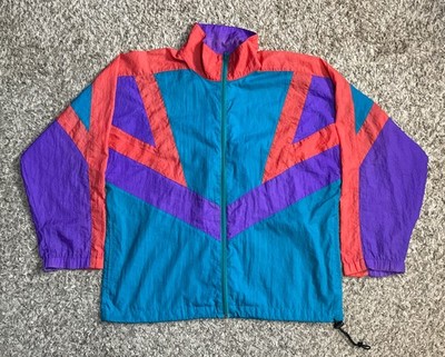 VTG 90s Asics Windbreaker Jacket Three Tone Colorblock Medium Teal