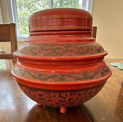 Burmese Lacquered Food Offering Vessel (Ok-Kwet) w/Tiered Design