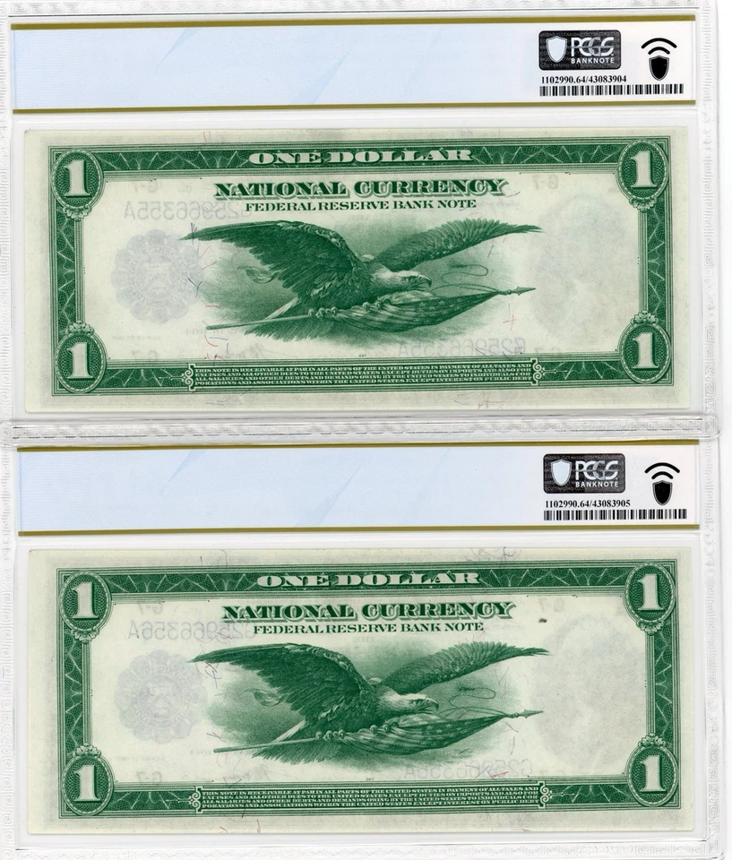(2) Consecutive 1918 $1 Chicago Federal Reserve Banknotes - PCGS 64 PPQ - Fr.728 - Image 2 of 2