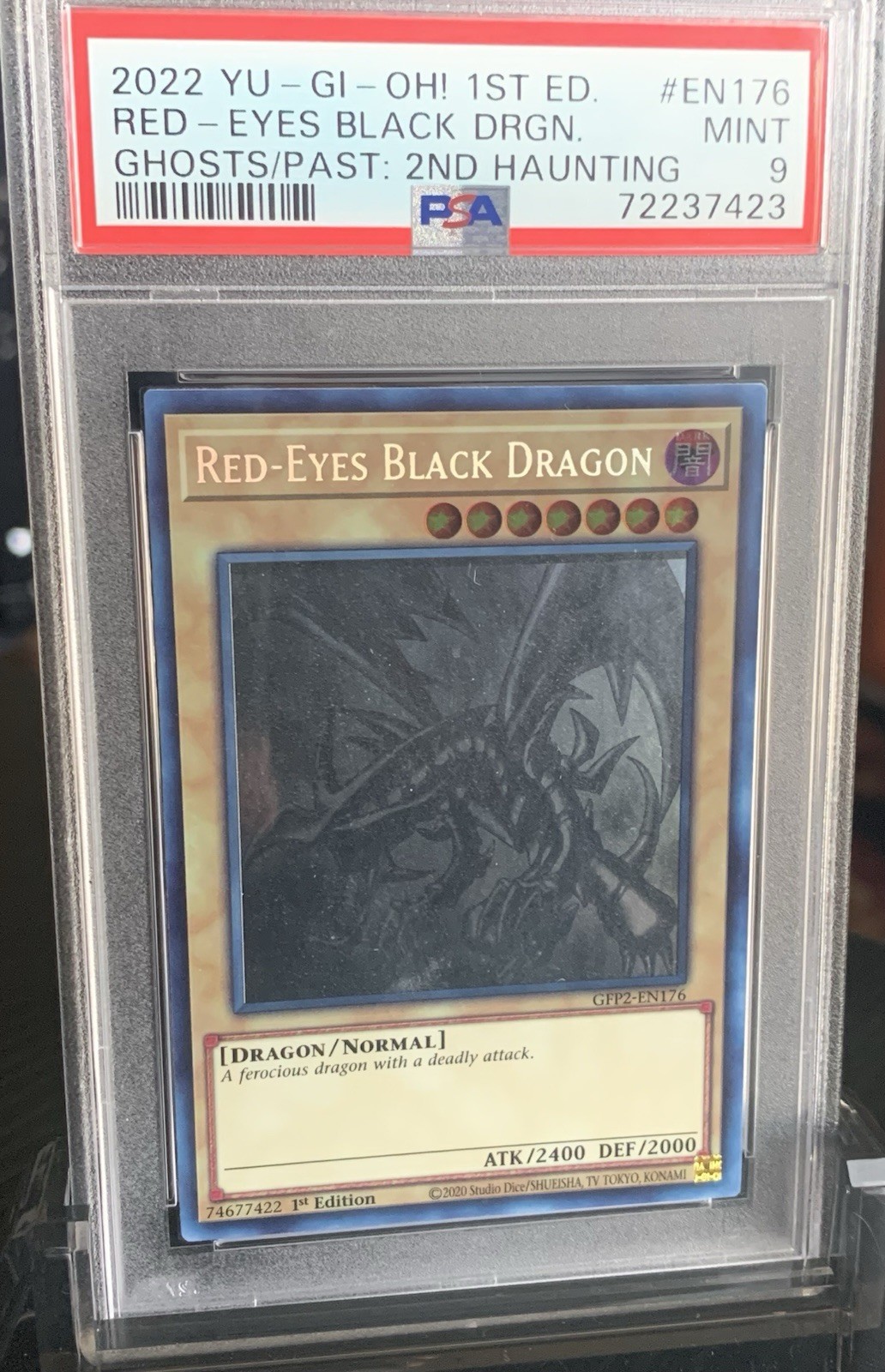 Yu-Gi-Oh! TCG 2022 Red-Eyes Black Dragon Ghost Rare Foil 1st Ed PSA 9 view 4